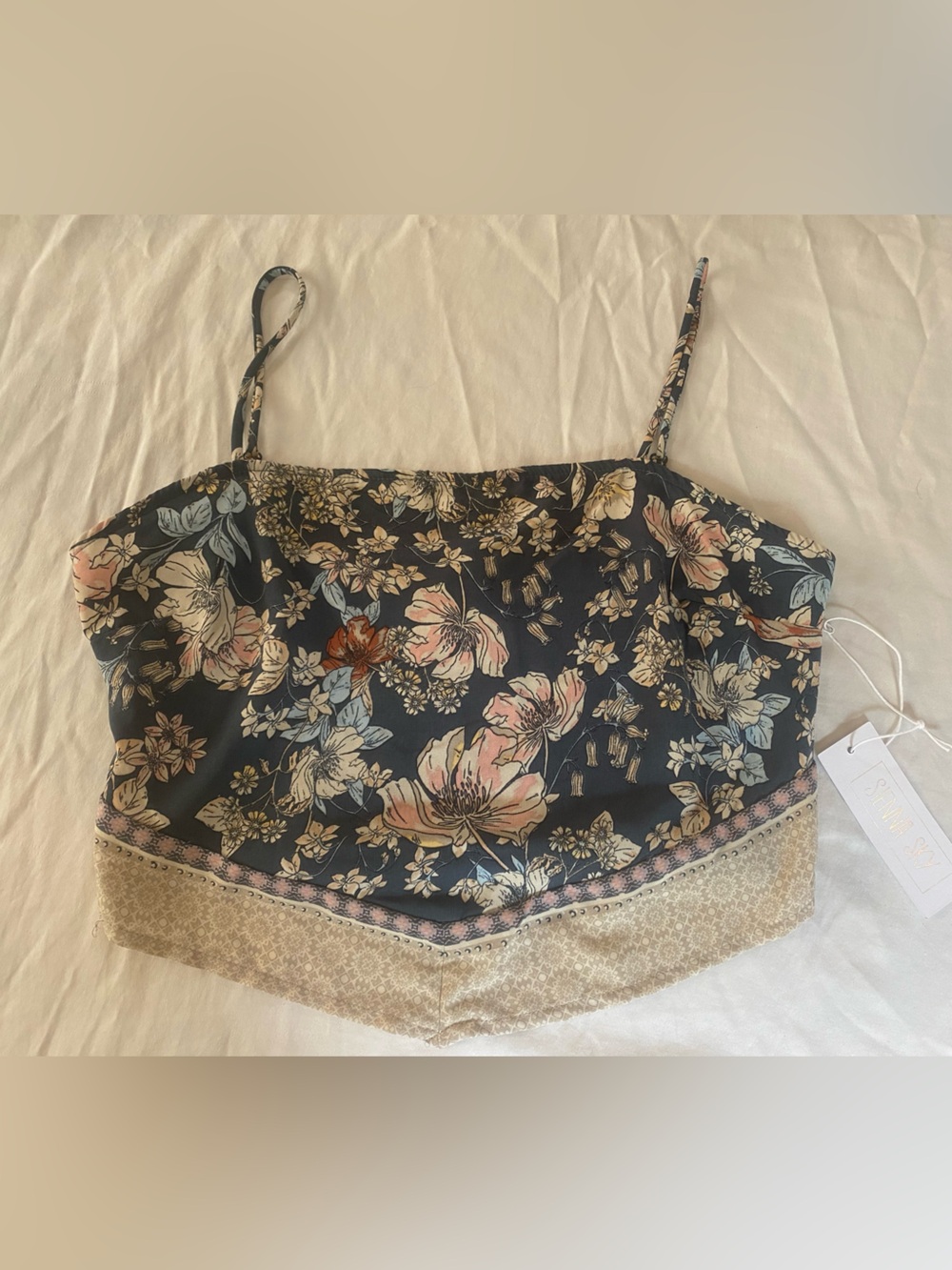 Floral Camisole Crop Top with Pastel Blooms Silk Festival Botanical